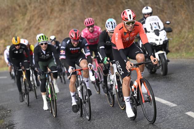 Paris - Nice 2025 - stage 4 LA LOGE DES GARDES, FRANCE - MARCH 12 : Tarling Joshua (GBR) of Ineos Grenadiers leading the escape pack during stage 4 of the 83th edition of the Paris - Nice cycling race, a stage of 163,4km with start in Vichy and finish in La Loge Des Gardes on March 12, 2025 in La Loge Des Gardes, France, 12 03 2025 ( Motordriver Kenny Verfaillie - La Loge Des Gardes France  Copyright: xNicoxVereeckenx