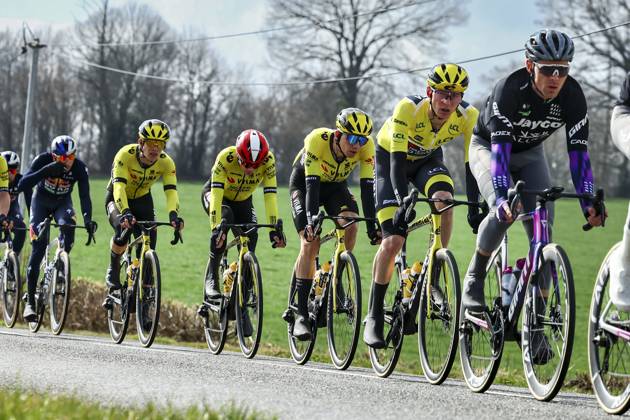 American Matteo Jorgenson of Team Visma-Lease a Bike pictured in action during stage four of the 83th edition of the Paris-Nice cycling race, 163,4km from Vichy to La Loge des Gardes, France, Wednesday 12 March 2025. DAVIDxPINTENS x114757789x