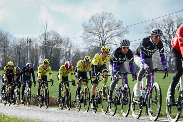 American Matteo Jorgenson of Team Visma-Lease a Bike pictured in action during stage four of the 83th edition of the Paris-Nice cycling race, 163,4km from Vichy to La Loge des Gardes, France, Wednesday 12 March 2025. DAVIDxPINTENS x114757805x