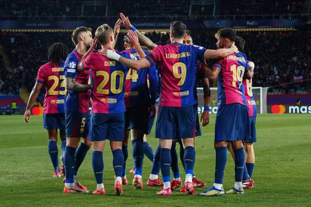 ESP: FC Barcelona, Barca - SL Benfica. UEFA Champions League match. Round of 16 FC Barcelona players celebrating the Lamine Yamal™s goal during the UEFA Champions League match, Round of 16, between FC Barcelona and Benfica played at Lluis Companys Stadium on March 11 2025 in Barcelona Spain. kpng Copyright: xSergioxRuizx xImagox PS_240311_BAR_BEN_1421