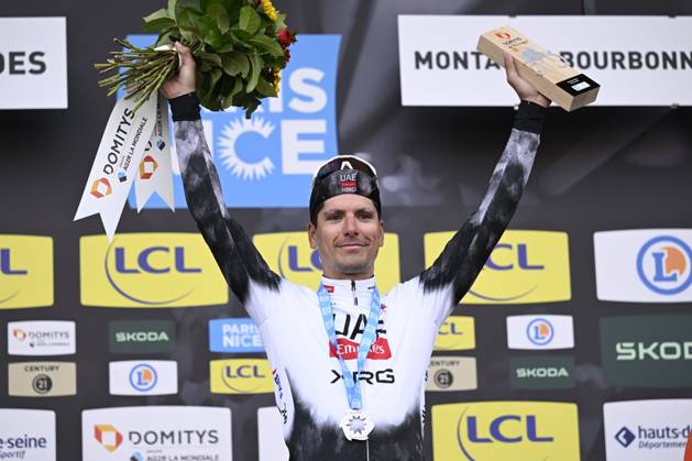 Paris - Nice 2025 - stage 4 LA LOGE DES GARDES, FRANCE - MARCH 12 : Almeida Joao (POR) of Uae Team Emirates - Xrg pictured during the podium ceremony of stage 4 of the 83th edition of the Paris - Nice cycling race, a stage of 163,4km with start in Vichy and finish in La Loge Des Gardes on March 12, 2025 in La Loge Des Gardes, France, 12 03 2025 ( Motordriver Kenny Verfaillie - La Loge Des Gardes France  Copyright: xNicoxVereeckenx
