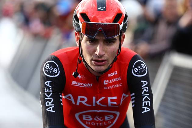 French Arnaud Demare of Arkea-BB Hotels crosses the finish line of stage four of the 83th edition of the Paris-Nice cycling race, 163,4km from Vichy to La Loge des Gardes, France, Wednesday 12 March 2025. DAVIDxPINTENS  x114782915x