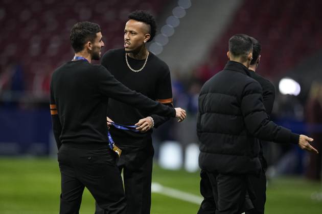 March 12, 2025, Madrid, Madrid, SPAIN: Dani Ceballos and Eder Militao of Real Madrid are seen during the UEFA Champions League 2024 25 League Round of 16 Second Leg match between Atletico de Madrid and Real Madrid CF, at Riyadh Air Metropolitano stadium on March 12, 2025, in Madrid, Spain. Madrid SPAIN - ZUMAa181 20250312_zaa_a181_051 Copyright: xOscarxJ.xBarrosox
