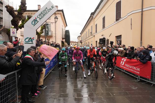 Start of the race during the 60th Tirreno - Adriatico 2025, Stage 4 from Norcia to Trasacco - on March 13, 2025 in Norcia, Umbria, Italy.  Copyright: xMassimoxPaolone LaPressex