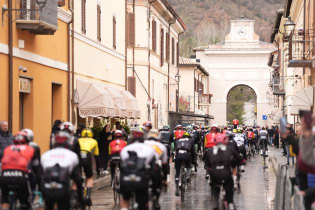 The start of the race during the 60th Tirreno - Adriatico 2025, Stage 4 from Norcia to Trasacco - on March 13, 2025 in Norcia, Umbria, Italy.  Copyright: xMassimoxPaolone LaPressex