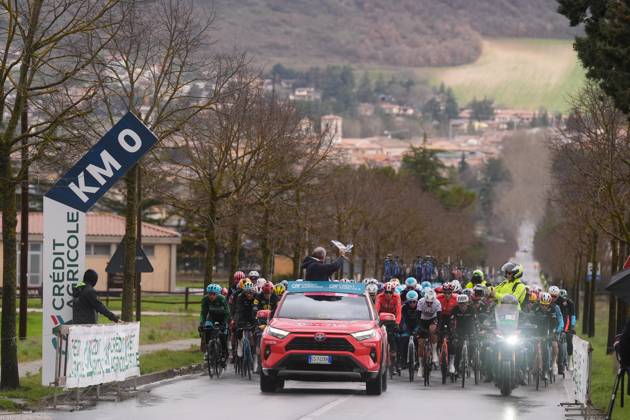 Km zero strat of the race during the 60th Tirreno - Adriatico 2025, Stage 4 from Norcia to Trasacco - on March 13, 2025 in Norcia, Umbria, Italy.  Copyright: xFabioxFerrari LaPressex