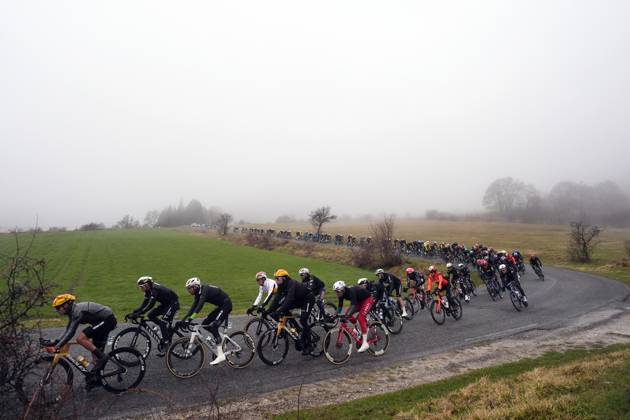 The pack rides during the 60th Tirreno - Adriatico 2025, Stage 4 from Norcia to Trasacco - on March 13, 2025 in Norcia, Umbria, Italy.  Copyright: xFabioxFerrari LaPressex