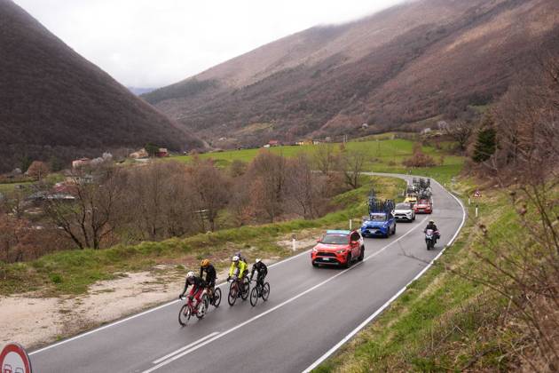 The pack rides during the 60th Tirreno - Adriatico 2025, Stage 4 from Norcia to Trasacco - on March 13, 2025 in Norcia, Umbria, Italy.  Copyright: xFabioxFerrari LaPressex