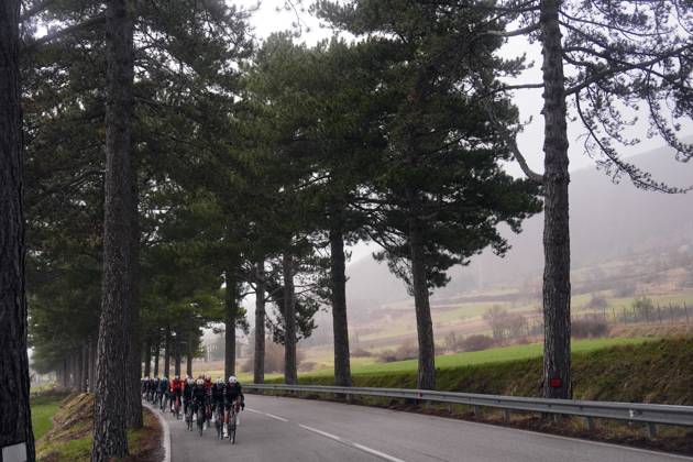 The pack rides during the 60th Tirreno - Adriatico 2025, Stage 4 from Norcia to Trasacco - on March 13, 2025 in Norcia, Umbria, Italy.  Copyright: xFabioxFerrari LaPressex