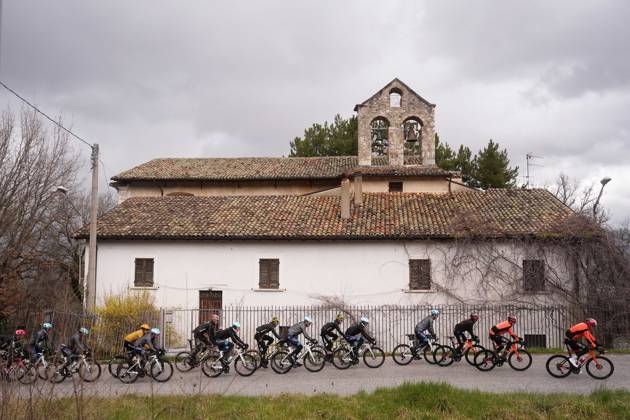 The pack rides during the 60th Tirreno - Adriatico 2025, Stage 4 from Norcia to Trasacco - on March 13, 2025 in Norcia, Umbria, Italy.  Copyright: xFabioxFerrari LaPressex