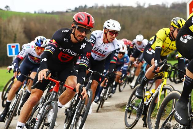 French Julian Alaphilippe of Tudor Pro Cycling Team pictured in action during stage five of the 83th edition of the Paris-Nice cycling race, 196,5 km from Saint-Just-en-Chevalet to La Cote-Saint-Andre, France, Thursday 13 March 2025. DAVIDxPINTENS  x114862123x