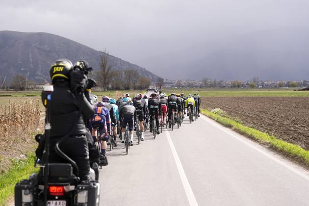 The pack rides during the 60th Tirreno - Adriatico 2025, Stage 4 from Norcia to Trasacco - on March 13, 2025 in Norcia, Umbria, Italy.  Copyright: xFabioxFerrari LaPressex