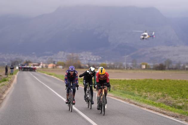 the escape during the 60th Tirreno - Adriatico 2025, Stage 4 from Norcia to Trasacco - on March 13, 2025 in Norcia, Umbria, Italy.  Copyright: xFabioxFerrari LaPressex