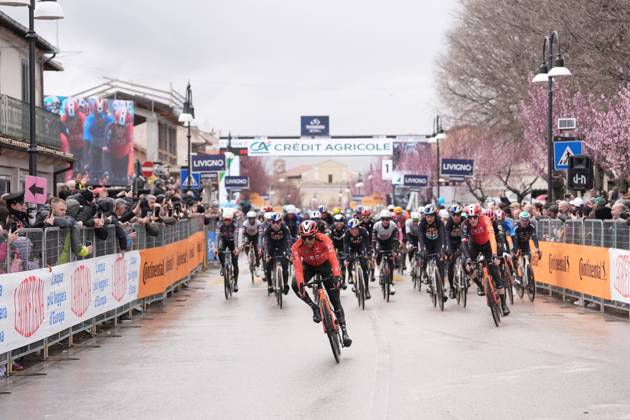 The pack rides during the 60th Tirreno - Adriatico 2025, Stage 4 from Norcia to Trasacco - on March 13, 2025 in Norcia, Umbria, Italy.  Copyright: xMassimoxPaolone LaPressex