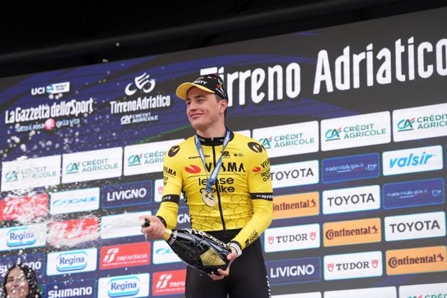 Kooij Olav of Team Visma Lease A Bike the winner of the stageduring the 60th Tirreno - Adriatico 2025, Stage 4 from Norcia to Trasacco - on March 13, 2025 in Norcia, Umbria, Italy.  Copyright: xMassimoxPaolone LaPressex