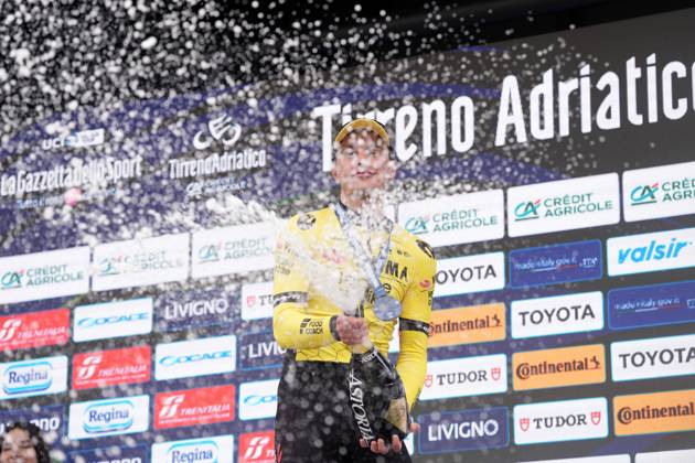 Kooij Olav of Team Visma Lease A Bike the winner of the stageduring the 60th Tirreno - Adriatico 2025, Stage 4 from Norcia to Trasacco - on March 13, 2025 in Norcia, Umbria, Italy.  Copyright: xMassimoxPaolone LaPressex