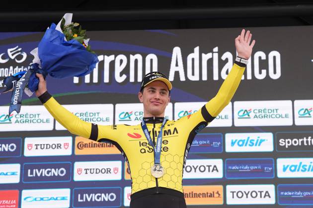 Kooij Olav of Team Visma Lease A Bike the winner of the stageduring the 60th Tirreno - Adriatico 2025, Stage 4 from Norcia to Trasacco - on March 13, 2025 in Norcia, Umbria, Italy.  Copyright: xMassimoxPaolone LaPressex
