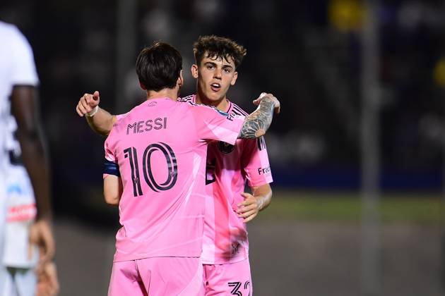 RECORD DATE NOT STATED Concacaf Champions Cup 2025 Cavalier vs Inter Miami Lionel Messi celebrates his goal 0-2 with Noah Allen of Inter Miami during the round of 16 second leg match between Cavalier and Inter Miami as part of the CONCACAF Champions Cup 2025, at National Stadium on March 13, 2025 in Kingston, Jamaica. KINGSTON JAMAICA JAMAICA  Copyright: xAdrianxMaciasx 20250313203147_CCC_2025_R16_CAV_MIA_MESSI35
