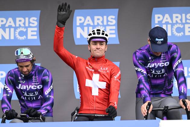 Paris - Nice 2025 - stage 6 BERRE L ETANG, FRANCE - MARCH 14 : Matthews Michael (AUS) of Team Jayco Alula and Schmid Mauro (SUI) of Team Jayco Alula during stage 6 of the 83th edition of the Paris - Nice cycling race, a stage of 209,8km with start in Saint-Julien-en-Saint-Alban and finish in Berre L Etang on March 14, 2025 in Berre L Etang, France, 14 03 2025 ( Motordriver Kenny Verfaillie - Berre L Etang France  Copyright: xNicoxVereeckenx