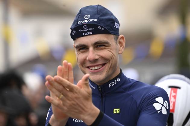Paris - Nice 2025 - stage 6 BERRE L ETANG, FRANCE - MARCH 14 : Jacobs Johan (SUI) of Groupama - Fdj during stage 6 of the 83th edition of the Paris - Nice cycling race, a stage of 209,8km with start in Saint-Julien-en-Saint-Alban and finish in Berre L Etang on March 14, 2025 in Berre L Etang, France, 14 03 2025 ( Motordriver Kenny Verfaillie - Berre L Etang France  Copyright: xNicoxVereeckenx