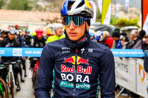 German Florian Lipowitz of RedBull-BORA-hansgrohe pictured during the start of stage six of the 83th edition of the Paris-Nice cycling race, 209,8 km from Saint-Julien-en-Saint-Alban to Berre l Etang, France, Friday 14 March 2025. DAVIDxPINTENS  x114929185x