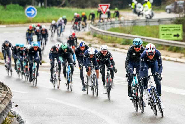 The pack of riders pictured in action during stage six of the 83th edition of the Paris-Nice cycling race, 209,8 km from Saint-Julien-en-Saint-Alban to Berre l Etang, France, Friday 14 March 2025. DAVIDxPINTENS  x114937977x