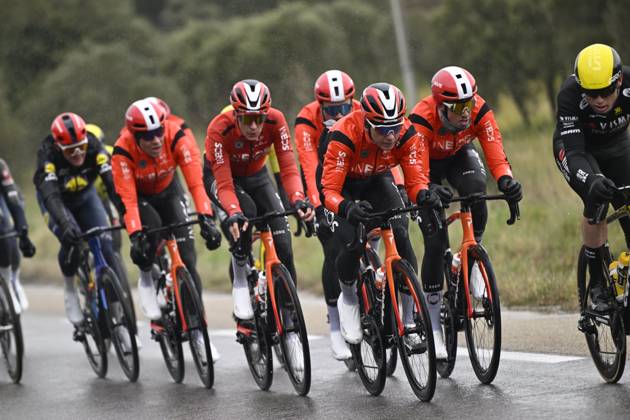 Paris - Nice 2025 - stage 6 BERRE L ETANG, FRANCE - MARCH 14 : Sheffield Magnus (USA) of Ineos Grenadiers and his teammates leading the escape pack during stage 6 of the 83th edition of the Paris - Nice cycling race, a stage of 209,8km with start in Saint-Julien-en-Saint-Alban and finish in Berre L Etang on March 14, 2025 in Berre L Etang, France, 14 03 2025 ( Motordriver Kenny Verfaillie - Berre L Etang France Copyright: xNicoxVereeckenx