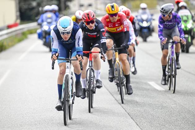 Paris - Nice 2025 - stage 7 AURON, FRANCE - MARCH 15 : Wright Fred (GBR) of Bahrain - Victorious in the escape pack during stage 7 of the 83th edition of the Paris - Nice cycling race, a stage of 109,3km with start in Nice and finish at Auron on March 15, 2025 in Auron, France, 15 03 2025 ( Motordriver Kenny Verfaillie - Auron France Copyright: xNicoxVereeckenx
