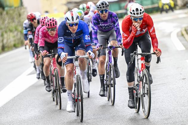 Paris - Nice 2025 - stage 7 AURON, FRANCE - MARCH 15 : Kung Stefan (SUI) of Groupama - Fdj and Schmid Mauro (SUI) of Team Jayco Alula leading the escape pack during stage 7 of the 83th edition of the Paris - Nice cycling race, a stage of 109,3km with start in Nice and finish at Auron on March 15, 2025 in Auron, France, 15 03 2025 ( Motordriver Kenny Verfaillie - Auron France Copyright: xNicoxVereeckenx