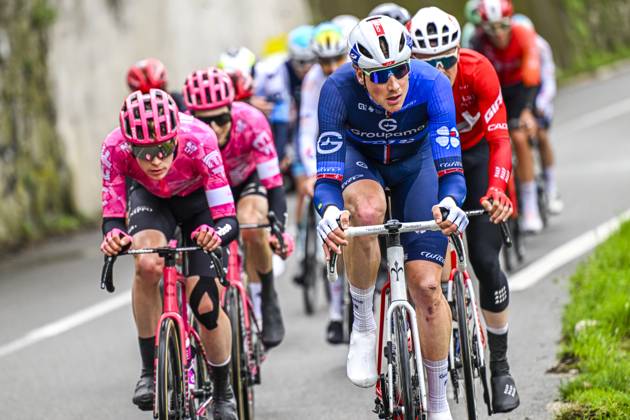 Paris - Nice 2025 - stage 7 AURON, FRANCE - MARCH 15 : Kung Stefan (SUI) of Groupama - Fdj leading the escape pack during stage 7 of the 83th edition of the Paris - Nice cycling race, a stage of 109,3km with start in Nice and finish at Auron on March 15, 2025 in Auron, France, 15 03 2025 ( Motordriver Kenny Verfaillie - Auron France Copyright: xNicoxVereeckenx