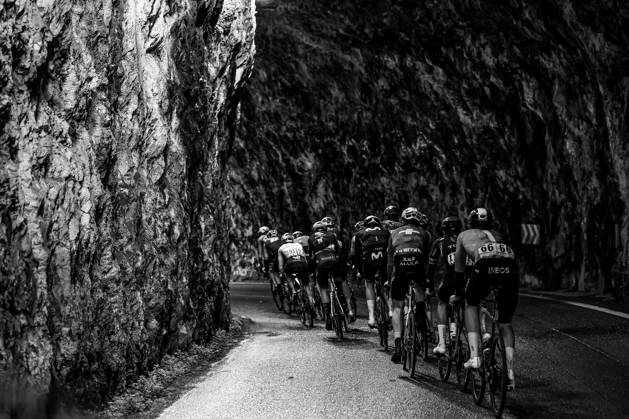 The breakaway group pictured during stage seven of the 83th edition of the Paris-Nice cycling race, 147,8 km from Nice to Auron, France, Saturday 15 March 2025. DAVIDxPINTENS x115001888x
