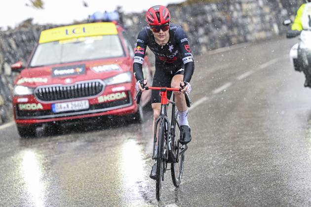 Paris - Nice 2025 - stage 7 AURON, FRANCE - MARCH 15 : Storer Michael (AUS) of Tudor Pro Cycling Team in action during stage 7 of the 83th edition of the Paris - Nice cycling race, a stage of 109,3km with start in Nice and finish at Auron on March 15, 2025 in Auron, France, 15 03 2025 ( Motordriver Kenny Verfaillie - Auron France  Copyright: xNicoxVereeckenx