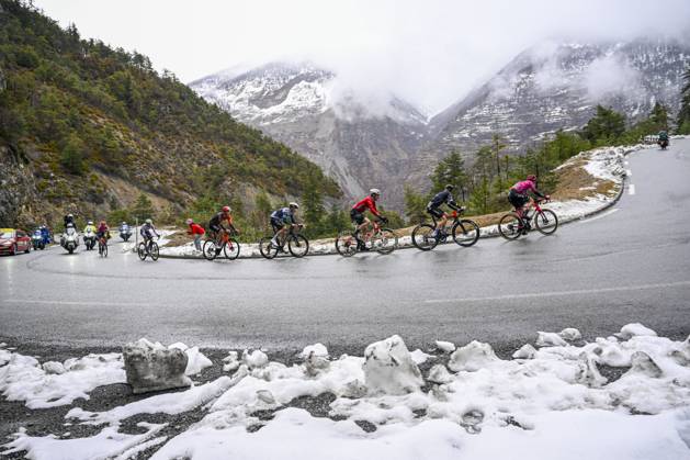 Paris - Nice 2025 - stage 7 AURON, FRANCE - MARCH 15 : Illustration picture of the escape pack in the snow during stage 7 of the 83th edition of the Paris - Nice cycling race, a stage of 109,3km with start in Nice and finish at Auron on March 15, 2025 in Auron, France, 15 03 2025 ( Motordriver Kenny Verfaillie - Auron France  Copyright: xNicoxVereeckenx