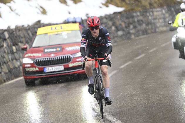 Paris - Nice 2025 - stage 7 AURON, FRANCE - MARCH 15 : Storer Michael (AUS) of Tudor Pro Cycling Team in action during stage 7 of the 83th edition of the Paris - Nice cycling race, a stage of 109,3km with start in Nice and finish at Auron on March 15, 2025 in Auron, France, 15 03 2025 ( Motordriver Kenny Verfaillie - Auron France  Copyright: xNicoxVereeckenx