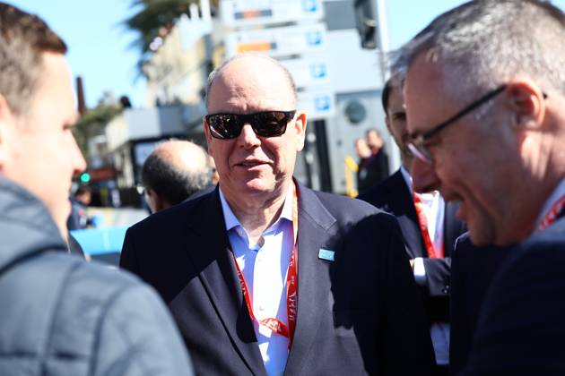 Prince Albert of Monaco pictured at the start of stage eight of the 83th edition of the Paris-Nice cycling race, 119,9 km from Nice to Nice, France, Sunday 16 March 2025. DAVIDxPINTENS  x115088599x