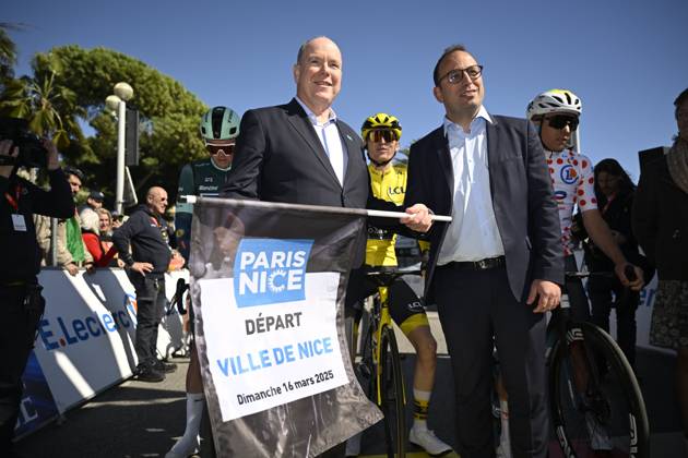 Paris - Nice 2025 - stage 8 NICE, FRANCE - MARCH 16 : Albert II, Prince of Monaco before the start of the race during stage 8 and final stage of the 83th edition of the Paris - Nice cycling race, a stage of 119,9km with start and finish in Nice on March 16, 2025 in Nice, France, 16 03 2025 ( Motordriver Kenny Verfaillie - Nice France  Copyright: xNicoxVereeckenx