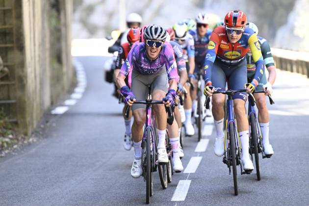 Paris - Nice 2025 - stage 8 NICE, FRANCE - MARCH 16 : O Brien Kelland (AUS) of Team Jayco Alula and Hoole Daan (NED) of Lidl - Trek leading the escape pack during stage 8 and final stage of the 83th edition of the Paris - Nice cycling race, a stage of 119,9km with start and finish in Nice on March 16, 2025 in Nice, France, 16 03 2025 ( Motordriver Kenny Verfaillie - Nice France  Copyright: xNicoxVereeckenx