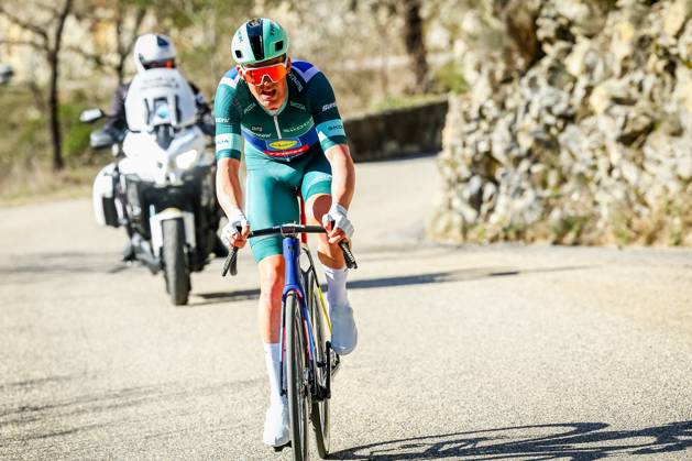 Danish Mads Pedersen of Lidl-Trek pictured in action during stage eight of the 83th edition of the Paris-Nice cycling race, 119,9 km from Nice to Nice, France, Sunday 16 March 2025. DAVIDxPINTENS  x115096791x