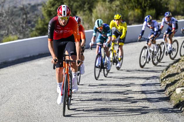 Paris - Nice 2025 - stage 8 NICE, FRANCE - MARCH 16 : Rider of Ineos Grenadiers leading the escape pack during stage 8 and final stage of the 83th edition of the Paris - Nice cycling race, a stage of 119,9km with start and finish in Nice on March 16, 2025 in Nice, France, 16 03 2025 ( Motordriver Kenny Verfaillie - Nice France  Copyright: xNicoxVereeckenx