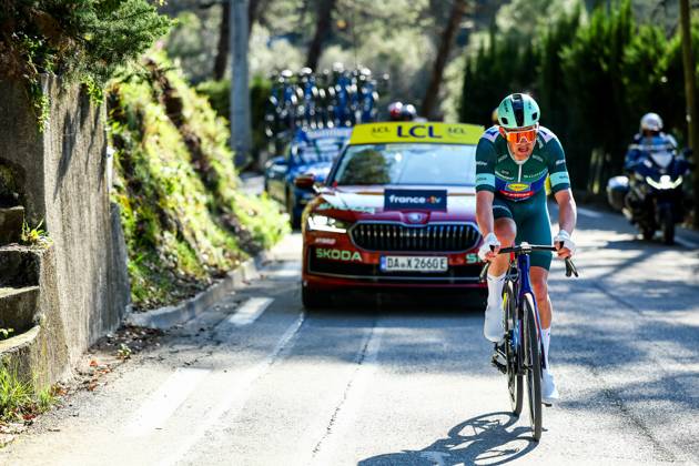 Danish Mads Pedersen of Lidl-Trek pictured in action during stage eight of the 83th edition of the Paris-Nice cycling race, 119,9 km from Nice to Nice, France, Sunday 16 March 2025. DAVIDxPINTENS  x115099475x