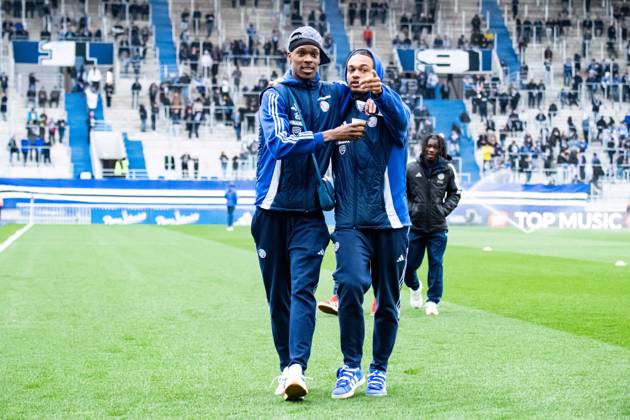 FOOTBALL : RC Strasbourg vs Toulouse FC - Ligue 1 - Journà e 26 - 16 03 2025 Emanuel Emegha (RC Strasbourg) Sekou Mara (RC Strasbourg) StrasbourgFrance Copyright: xBaptistexAutissierx