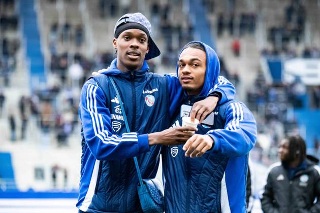 FOOTBALL : RC Strasbourg vs Toulouse FC - Ligue 1 - Journà e 26 - 16 03 2025 Emanuel Emegha (RC Strasbourg) Sekou Mara (RC Strasbourg) StrasbourgFrance Copyright: xBaptistexAutissierx