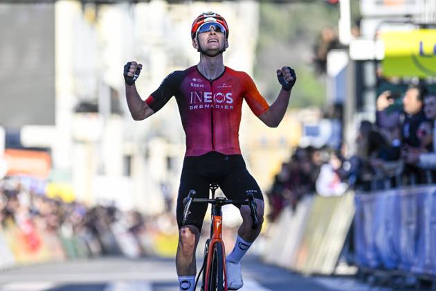 Paris - Nice 2025 - stage 8 NICE, FRANCE - MARCH 16 : Sheffield Magnus (USA) of Ineos Grenadiers celebrating his victory during stage 8 and final stage of the 83th edition of the Paris - Nice cycling race, a stage of 119,9km with start and finish in Nice on March 16, 2025 in Nice, France, 16 03 2025 ( Motordriver Kenny Verfaillie - Nice France  Copyright: xNicoxVereeckenx