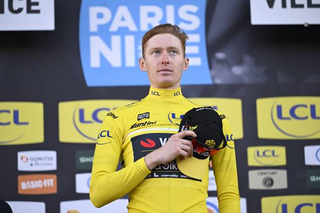 Paris - Nice 2025 - stage 8 NICE, FRANCE - MARCH 16 : Jorgenson Matteo (USA) of Team Visma Lease A Bike on the podium during stage 8 and final stage of the 83th edition of the Paris - Nice cycling race, a stage of 119,9km with start and finish in Nice on March 16, 2025 in Nice, France, 16 03 2025 ( Motordriver Kenny Verfaillie - Nice France  Copyright: xNicoxVereeckenx