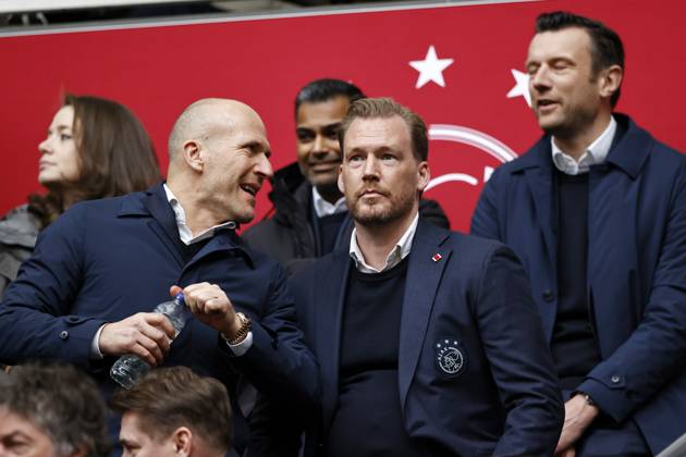 AMSTERDAM - (l-r) Ajax technical director Alex Kroes, Ajax Director of Football Menno Beuker, Ajax interim general manager Menno Geelen, during the Dutch Eredivisie match between AFC Ajax and AZ at the Johan Cruijff ArenA on March 16, 2025 in Amsterdam, Netherlands. ANP Hollandse Hoogte MAURICE VAN STEEN Dutch Eredivisie 2024 25 xVIxANPxSportx xMauricexvanxSteenxIVx 522487930 originalFilename: 522487930