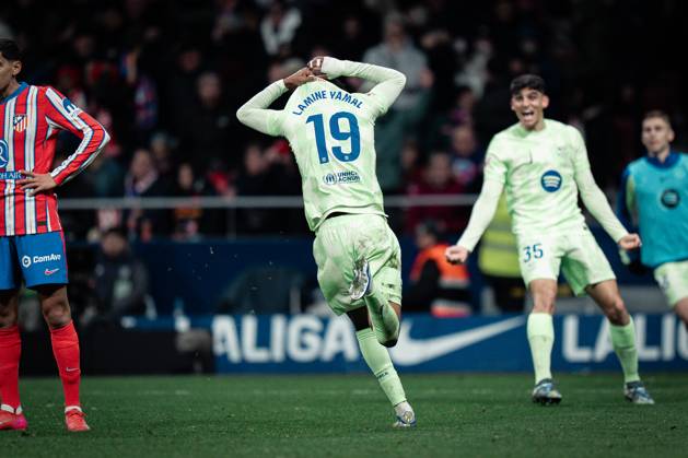 Atletico de Madrid v FC Barcelona, Barca - LaLiga EA Sports MADRID, SPAIN, MARCH 16: Lamine Yamal of FC Barcelona celebrating after scoring the winner goal during the LaLiga EA Sports match between Atletico de Madrid and FC Barcelona at Estadio Civitas Metropolitano on March 16, 2025 in Madrid, Spain. Madrid Estadio Civitas Metropolitano Madrid Spain Copyright: xAlexxPerezx AtleticodeMadridFCBarcelona16MARCH292