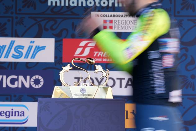The trophy during the men s elite race of the Milano-Torino one day cycling race (174km) from Rho to Torino (Superga) - North West Italy- Wednesday, March 19, 2025. - cycling .  Copyright: xGianxMattiaxD Alberto LaPressex