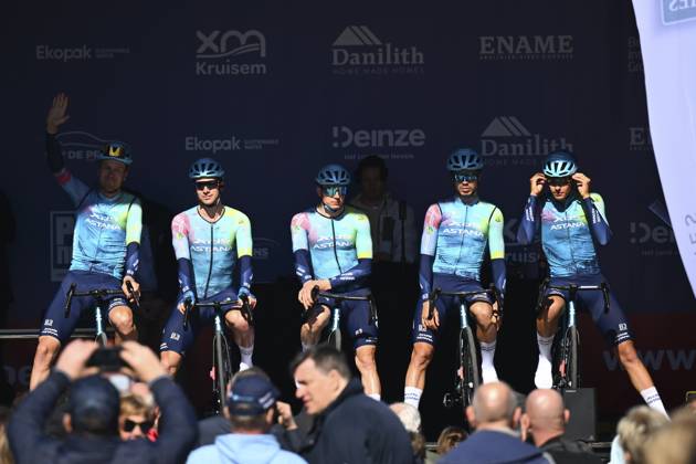 Danilith Nokere Koerse 2025 cycling race NOKERE, BELGIUM - MARCH 19 : team XDS Astana during the Men Elite UCI 1.Pro 78th Danilith Nokere Koerse cycling race with start in Deinze and finish in Nokere (188,2 km) on March 19, 2025 in Nokere, Belgium, 19 03 2025 ( Motordriver Rodrique Verfaillie & Nokere Belgium  Copyright: xTomasxSiskx