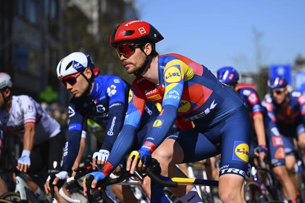 Danilith Nokere Koerse 2025 cycling race NOKERE, BELGIUM - MARCH 19 : Pedersen Martin (DEN) of Lidl - Trek during the Men Elite UCI 1.Pro 78th Danilith Nokere Koerse cycling race with start in Deinze and finish in Nokere (188,2 km) on March 19, 2025 in Nokere, Belgium, 19 03 2025 ( Motordriver Rodrique Verfaillie & Nokere Belgium  Copyright: xTomasxSiskx