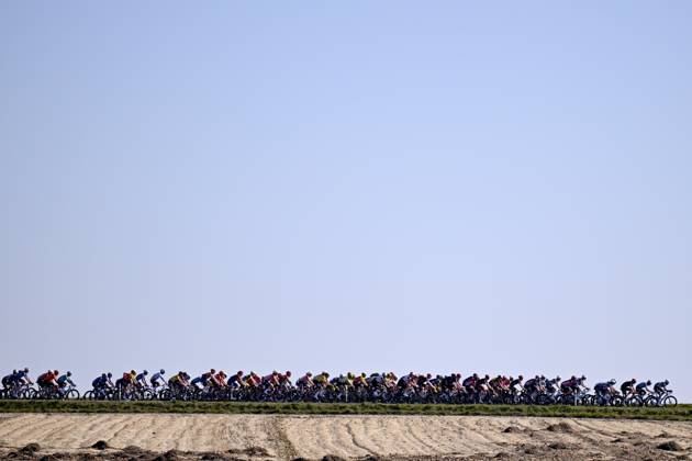 Danilith Nokere Koerse 2025 cycling race NOKERE, BELGIUM - MARCH 19 : illustration picture peloton during the Men Elite UCI 1.Pro 78th Danilith Nokere Koerse cycling race with start in Deinze and finish in Nokere (188,2 km) on March 19, 2025 in Nokere, Belgium, 19 03 2025 ( Motordriver Rodrique Verfaillie & Nokere Belgium  Copyright: xTomasxSiskx